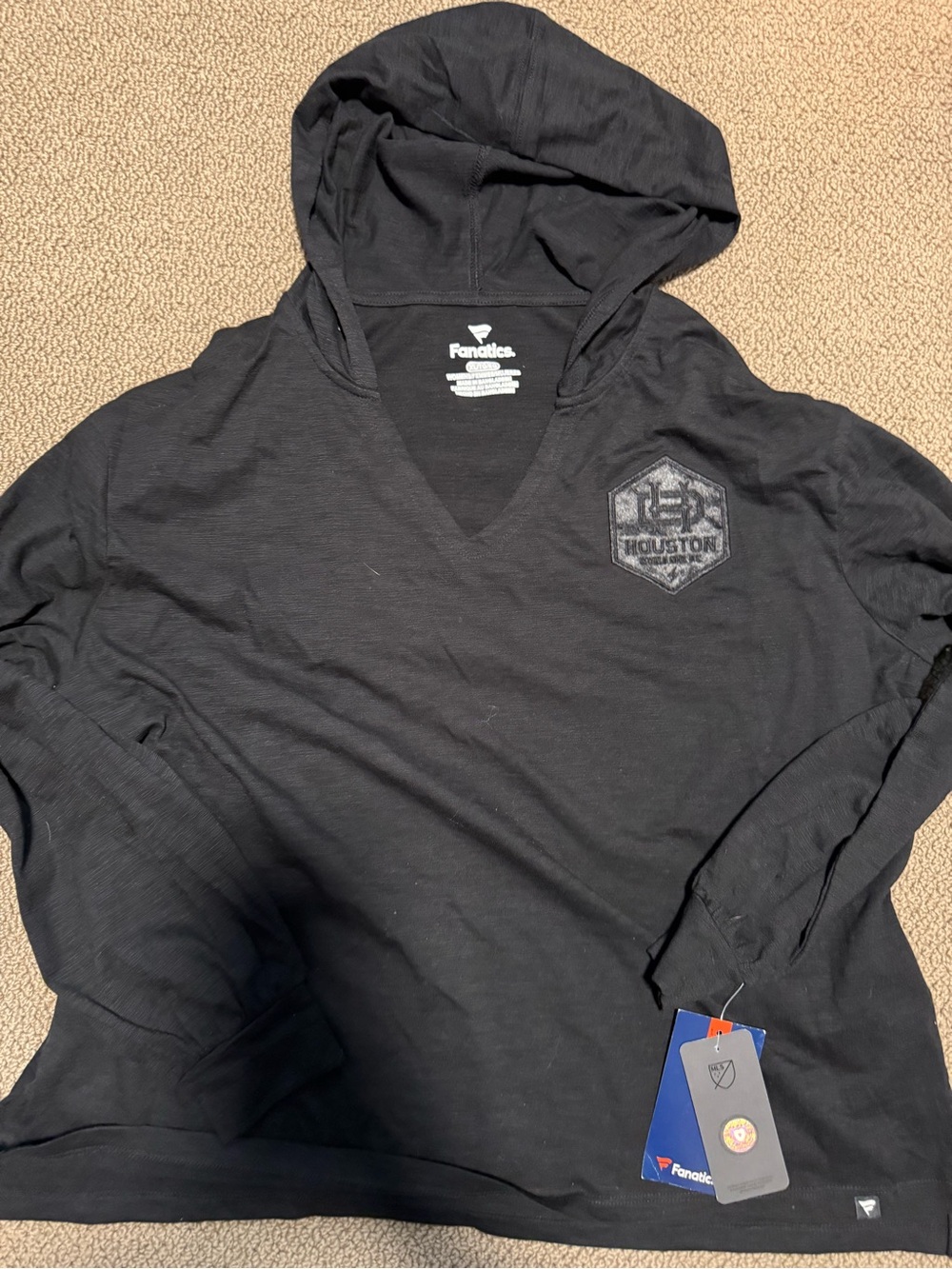 Fanatics Black Women's Hooded V-Neck Sweatshirt with Houston Patch